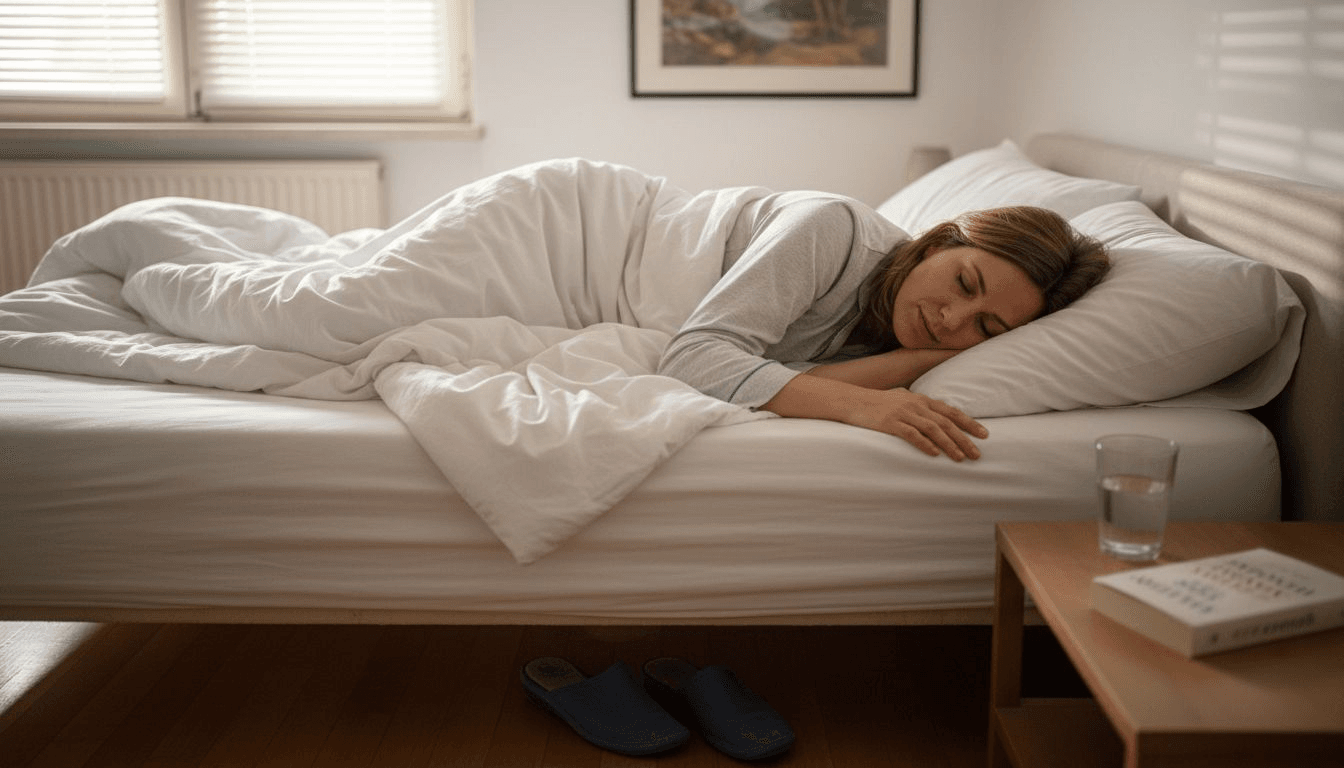 Γυναίκα απολαμβάνει ήρεμο και ξεκούραστο ύπνο πάνω σε στρώμα αφρού.