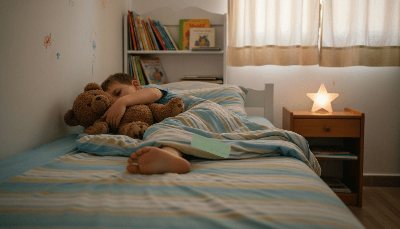 Ένα αγόρι απολαμβάνει τον ύπνο του στο δωμάτιό του, πάνω σε ένα στρώμα φτιαγμένο ειδικά για εκείνον.