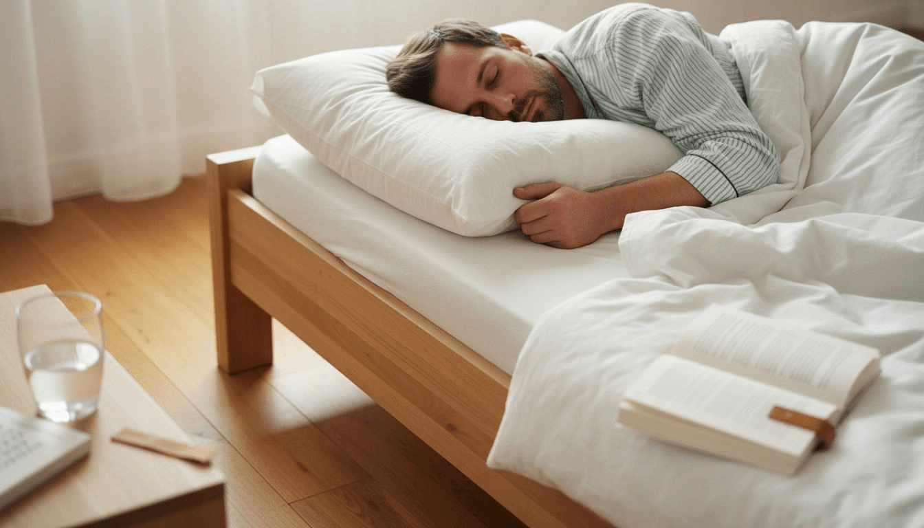 Ένας άνδρας απολαμβάνει τον ύπνο του πάνω σε ένα μαξιλάρι που απορροφά τους κραδασμούς.